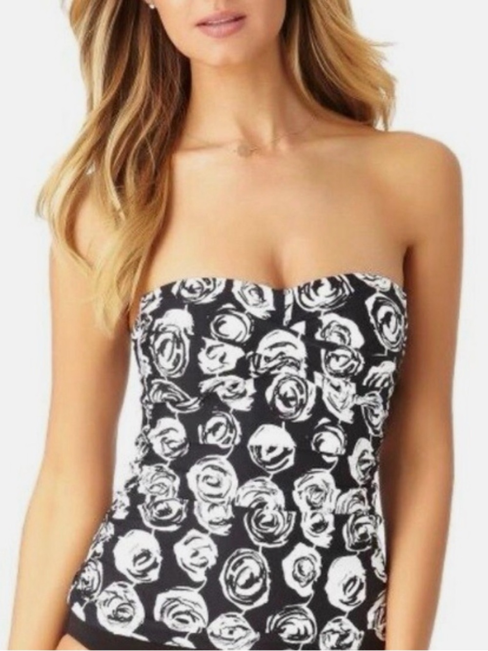 NWOT ANNE COLE Coming Up Roses Strapless Tankini, Large